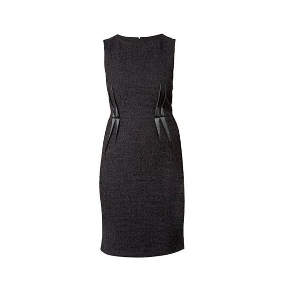 Armani Collezioni Black Boucle Sleeveless Sheath Dress Size 6 Wool Satin Darts - Picture 1 of 12